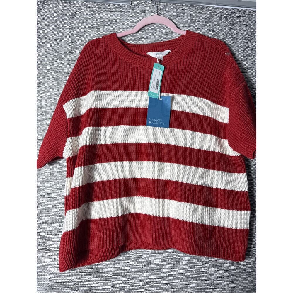 Market & Spruce Marie Crewneck Short Sleeve Sweater, Red, XL - Picture 2 of 6
